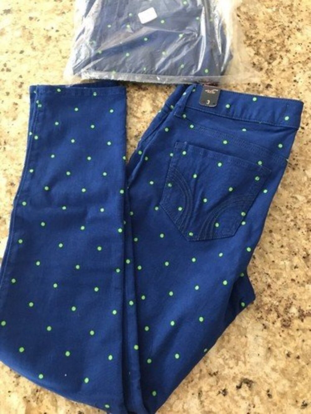 Hollister Green Navy Polka Dots Skinny Jeans Size 1